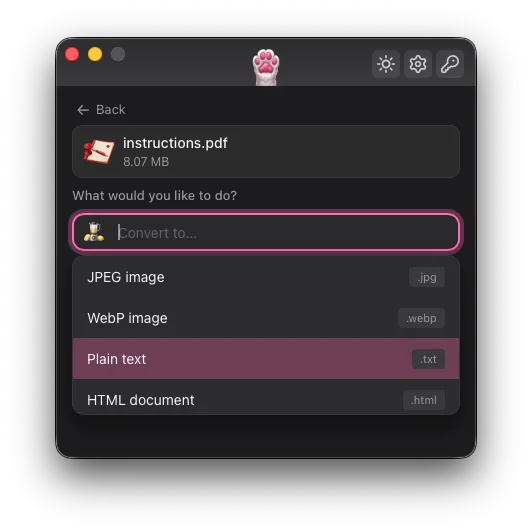 Jollycat PDF compression, merging, and document conversion interface on macOS