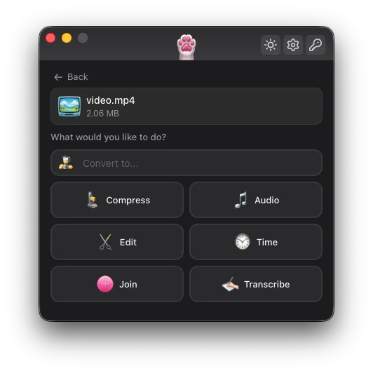 Jollycat video editing toolkit with trim, crop, and format conversion on macOS